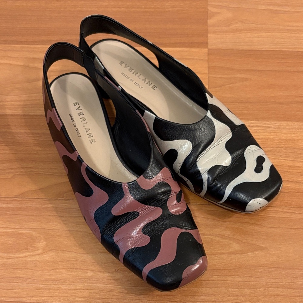 Everlane One of a Kind Black and Pink Slingback Shoes